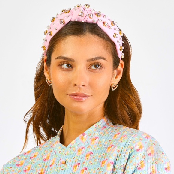 Stoney Clover Lane Accessories - LELE SADOUGHI X STONEY CLOVER FLAMINGO CRYSTAL HEARTS & PEARL KNOTTED HEADBAND